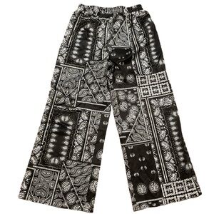 Wide Leg Bandana Print Pants - Black large